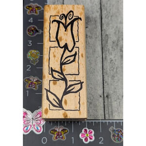 Magenta Tall Flower Boxes Design Rubber Stamp‎ Wood #K85